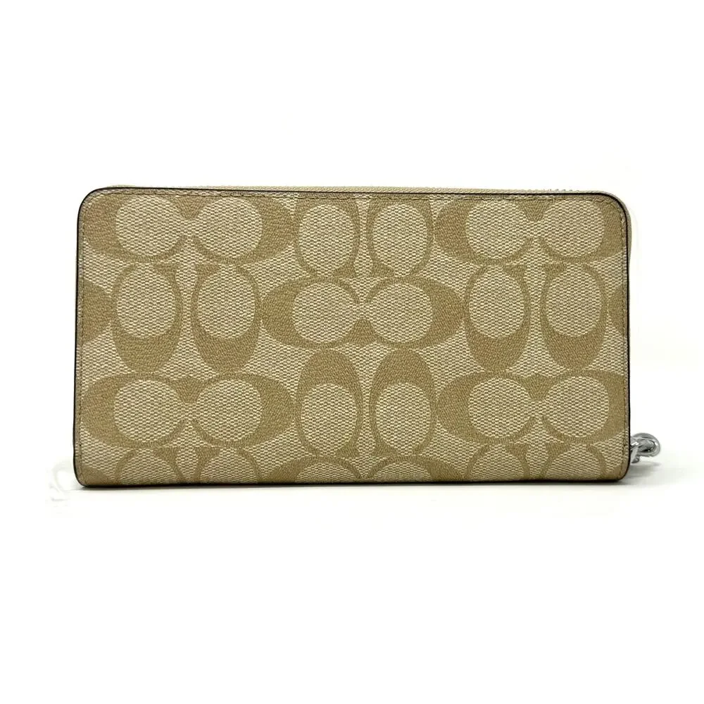 Coach Long Zip Around Wallet in Signature Canvas Light Khaki Ice Purple C4452